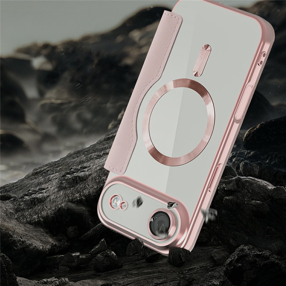 Etui z klapką do iPhone Air, RFID Wallet MagSafe z ochroną aparatu, różowe