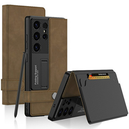 Etui GKK do Samsung Galaxy S25 Ultra z klapką, kieszenią i podstawką – brązowe