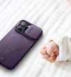 Etui magnetyczne SURITCH do iPhone 14 Pro z osłoną aparatu i podstawką – fioletowe