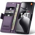 Etui do Xiaomi 14T Pro, ERBORD Glossy Litchi, portfel z klapką, fioletowe
