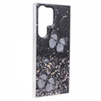 Etui do Samsung Galaxy S24 Ultra, Glitter Butterfly, czarne