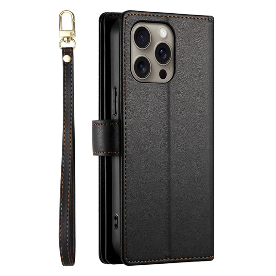 Etui z klapką do iPhone 16 Pro Max, Wallet Zipper Pocket, czarne