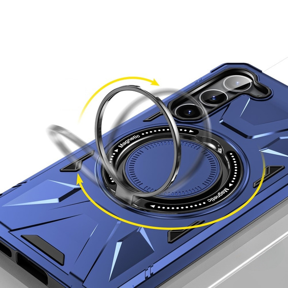 Etui do Samsung Galaxy S24, pancerne z podstawką i blaszką do uchwytu, niebieskie
