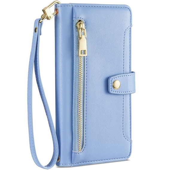 Etui z klapką do iPhone 14 Pro Max, Wallet Zipper Pocket, niebieskie
