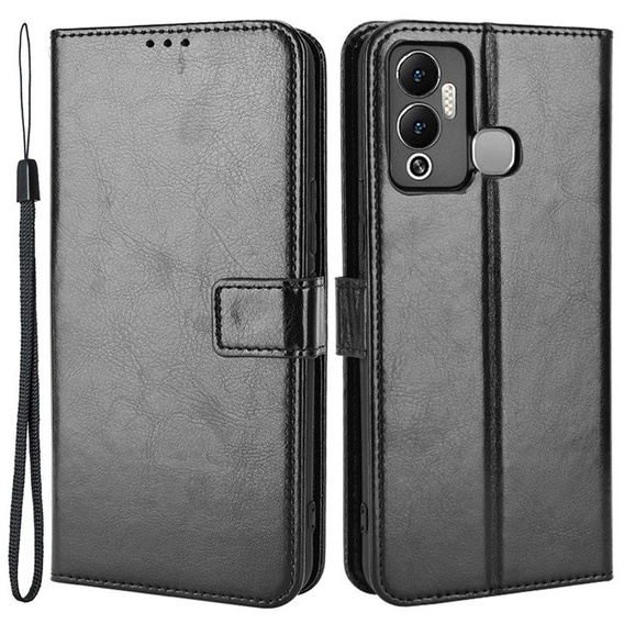 Etui z klapką do Infinix Hot 12 Play 4G, Crazy Horse Wallet, czarne
