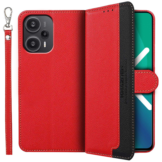 Etui z klapką do Poco F5 5G, KHAZNEH RFID, czerwone / czarne