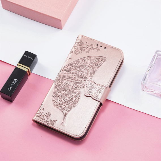 Etui z klapką do Motorola Moto G15 / Motorola Moto G15 Power, Butterfly, różowe rose gold