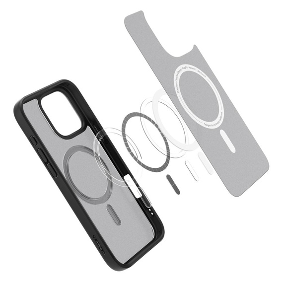 Etui z MagSafe Spigen do iPhone 16 Pro, Ultra Hybrid, przezroczyste / czarne + Szkło Hartowane 9H