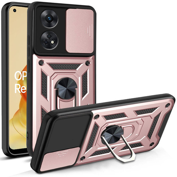 Zestaw Etui pancerne do Oppo Reno8 T, Nox Camera Slide, różowe + szkło