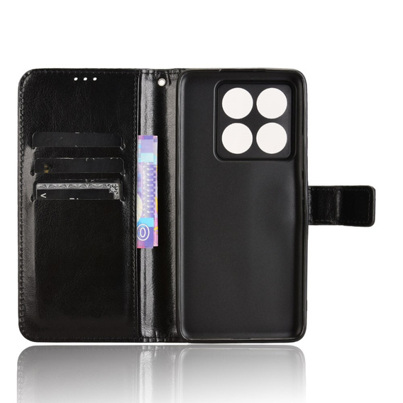 Etui z klapką do Xiaomi 14T Pro, Crazy Horse Wallet, czarne