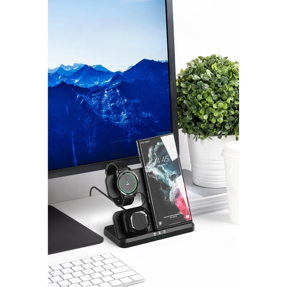 Ładowarka Indukcyjna ERBORD Samsung Trio 3w1 do Smartfona, Galaxy Watch i Galaxy Buds, czarna