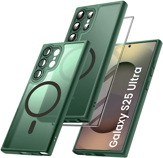Etui do Samsung Galaxy S25 Ultra, do MagSafe, ERBORD Matt Case, zielone + Szkło na ekran