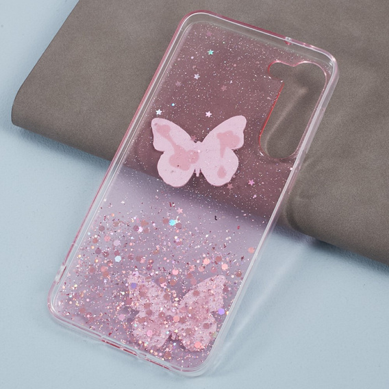 Etui do Samsung Galaxy S24, Glitter Butterfly, różowe