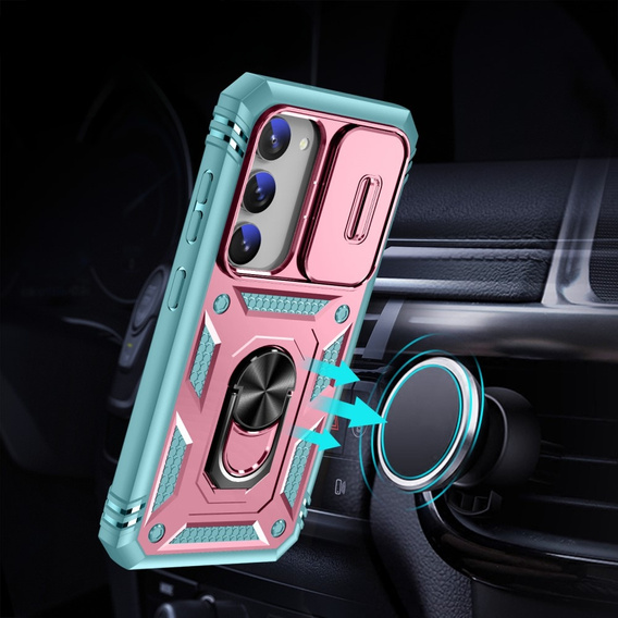 Etui pancerne do Samsung Galaxy S23 Plus, CamShield Slide, różowe / zielone