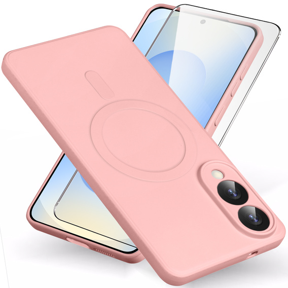 Etui do Samsung Galaxy S25 Edge, Silicone Lite, różowe + szkło 9H