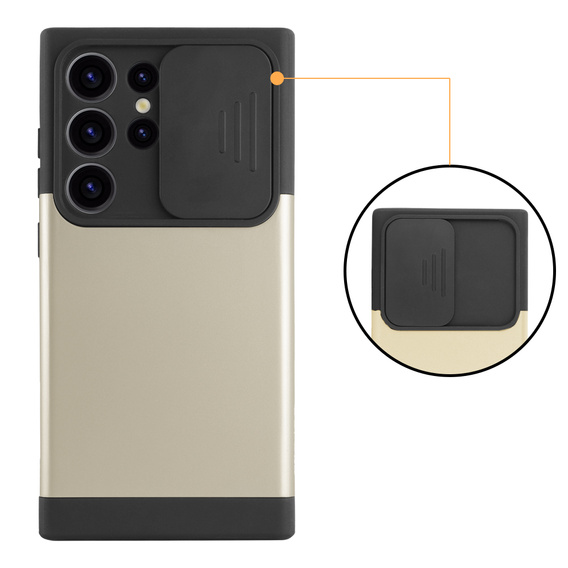 Pancerne etui do MagSafe na Samsung Galaxy S24 Ultra, ERBORD MagProtect Cam Slider, złote