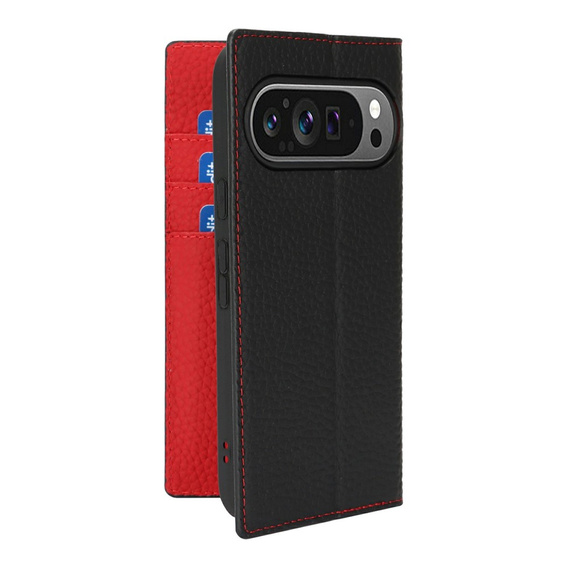 Etui z klapką do Google Pixel 10 / 10 Pro, skórzane Litchi Grain, czarne