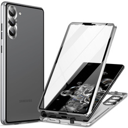 Etui do Samsung Galaxy S24, Magnetic Dual Glass, srebrne