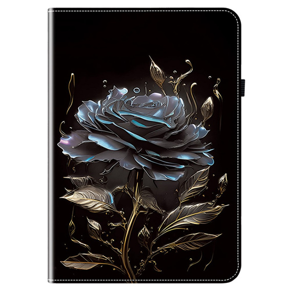 Etui do Lenovo Tab K11 Plus – czarne, z nadrukiem róży, z kieszeniami na karty i funkcją podstawki