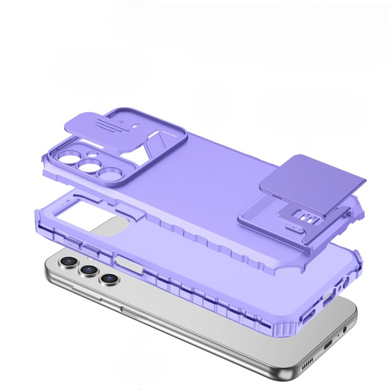 Etui pancerne do Samsung Galaxy A14 4G/5G, Camshield z podstawką, Fioletowe