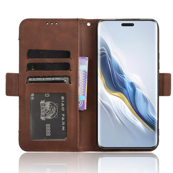 Etui z klapką do Honor Magic 6 Pro 5G, Card Slot, brązowe