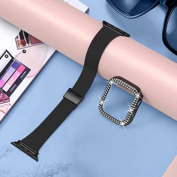 Bransoleta + Etui z Diamentami do Apple Watch 4/5/6/SE 40mm, Czarna