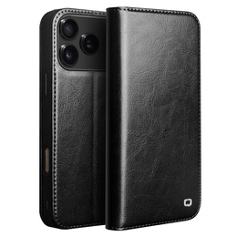 Etui ze skóry z klapką QIALINO Genuine Cow Leather do iPhone 17 Pro Max, czarny