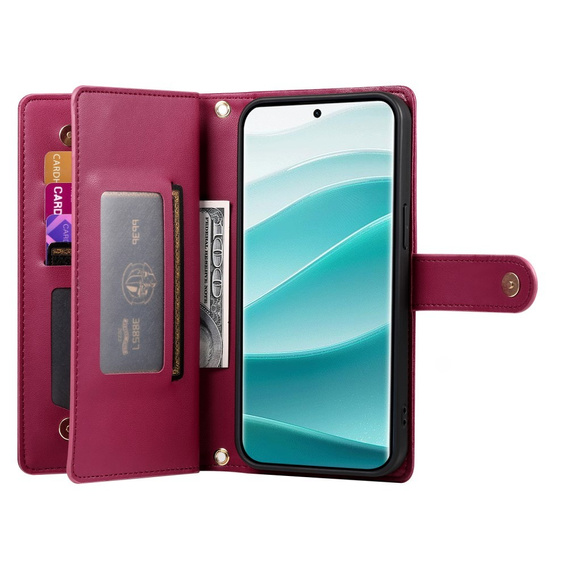 Etui z klapką do Xiaomi Redmi Note 14 Pro 5G / Poco X7 5G, Wallet Zipper Pocket, czerwone