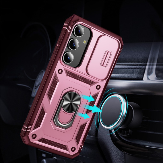 Etui pancerne do Samsung Galaxy S24+ Plus, CamShield Slide, różowe / czerwone