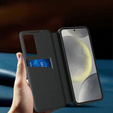 Etui do Samsung Galaxy A56 5G – skórzane z okienkiem Smart View i kieszenią na kartę, czarne