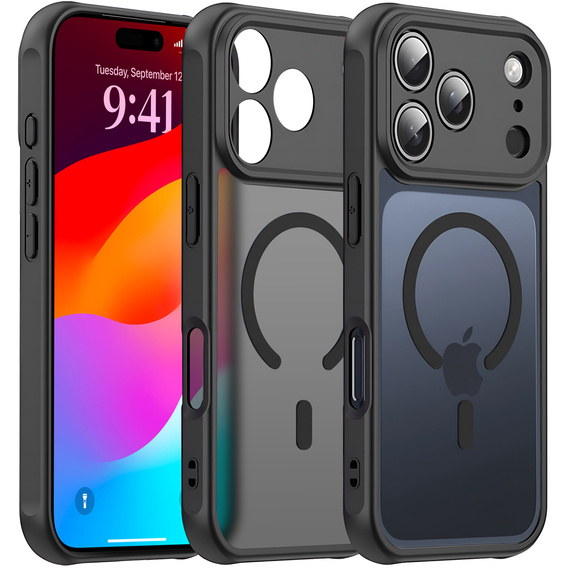 Etui matowe do iPhone 17 Pro, do MagSafe, z ochroną aparatów, czarne
