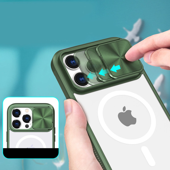 Etui do iPhone 14 Pro Max, Slide Camera Magsafe, zielone
