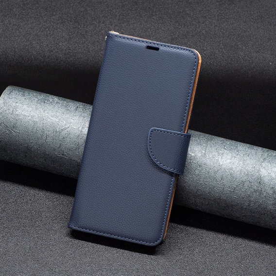 Etui z klapką do Samsung Galaxy A25 5G, Wallet Litchi Leather, granatowy + szkło 9H
