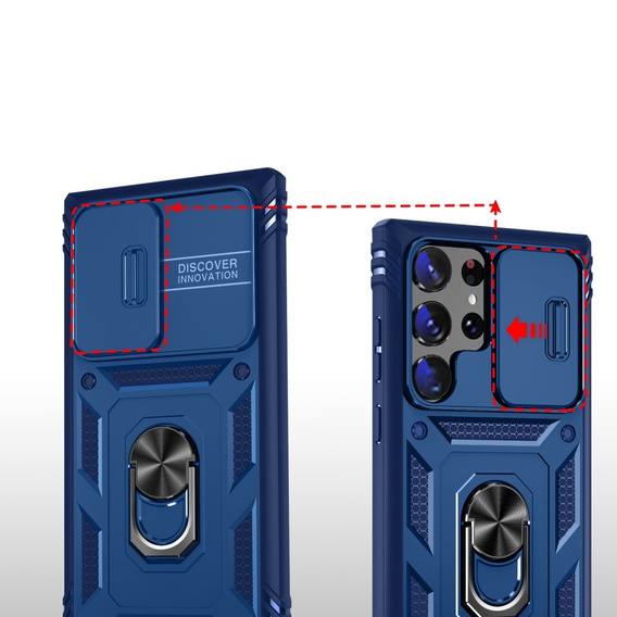 Etui pancerne do Samsung Galaxy S24 Ultra, CamShield Slide, niebieskie