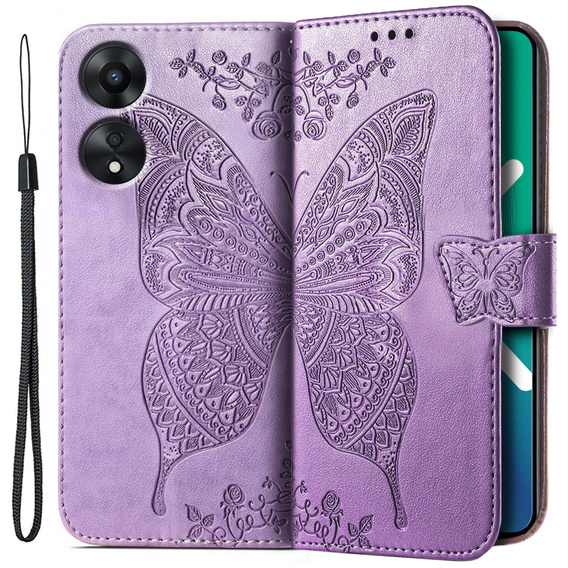 Etui z klapką do Oppo A78 5G, Butterfly, fioletowe