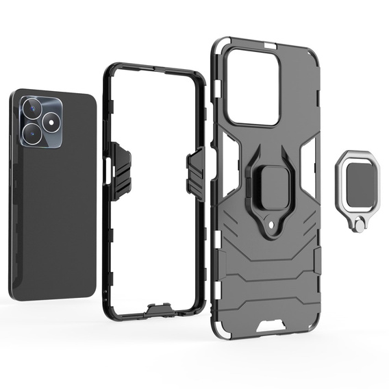 Zestaw Etui do Realme C53 4G, Kickstand Ring, czarne + szkło
