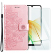 Zestaw Etui z klapką do Samsung Galaxy A33 5G, Mandala i kwiaty, różowe rose gold + szkło
