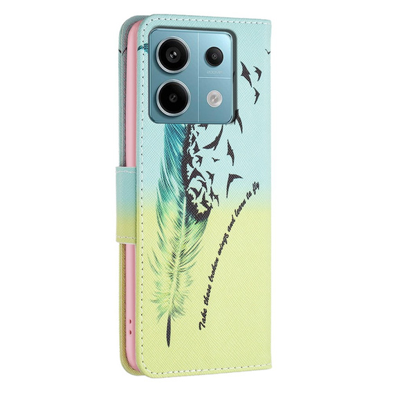 Etui z klapką do Xiaomi Redmi Note 13 Pro 5G, Wallet, Feather niebieskie / żółte