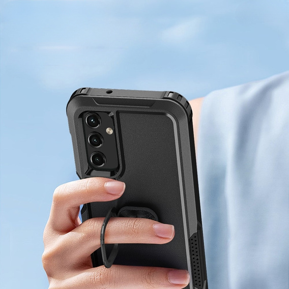 Zestaw Etui do Samsung Galaxy A14 4G/5G, pancerne z ringiem, czarne + szkło