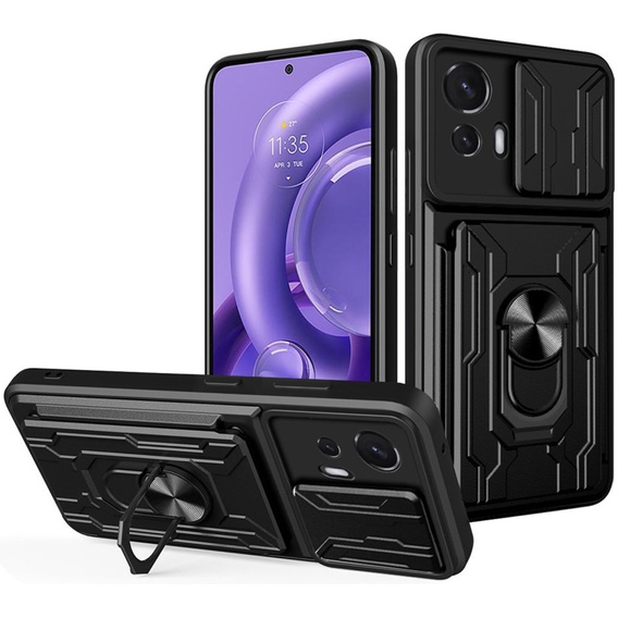 Etui pancerne do Motorola Edge 30 Neo 5G, Camera Slide Card Slot, czarne