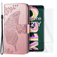 Zestaw Etui z klapką do Realme C21Y / C25Y, Motyl, Różowe rose gold + szkło