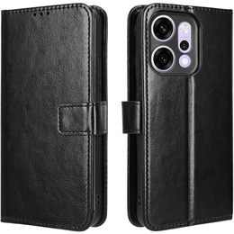 Etui z klapką do Oppo Reno 14, z fakturą Crazy Horse, czarne