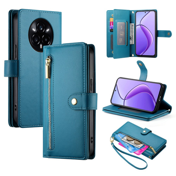 Etui z klapką do Realme 14 Pro+ 5G, Wallet Zipper Pocket, niebieskie