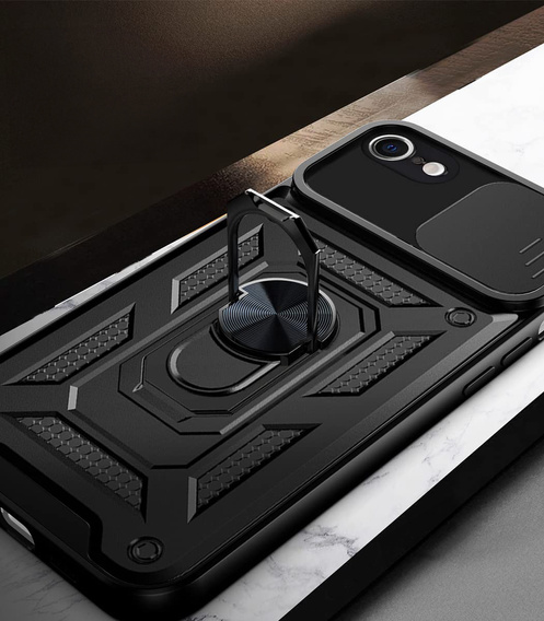 Etui pancerne do iPhone 16E, CamShield Slide, czarne + Szkło Hartowane 9H