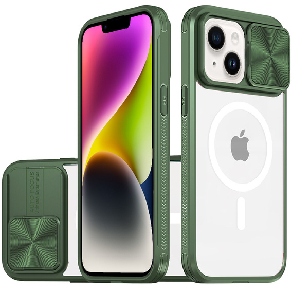 Etui do iPhone 14, Slide Camera Magsafe, zielone