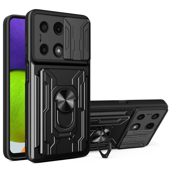 Etui pancerne do Xiaomi Redmi Note 13 Pro 4G / Xiaomi Redmi Note 14S / Xiaomi Poco M6 Pro 4G, Camera Slide Card Slot, czarne