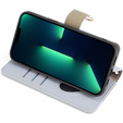 Etui z klapką do iPhone 15, Wallet Zipper Pocket, z lusterkiem, niebieskie