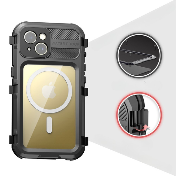 Etui Wodoodporne IP68 do iPhone 15, SHELLBOX MagSafe, czarne
