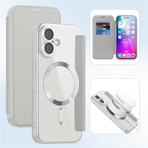 Etui z klapką do iPhone 17, RFID Wallet MagSafe z ochroną aparatu, tytanowe szare