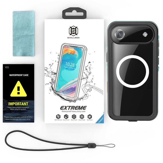 Etui do iPhone 17 Air, Wodoodporne IP68, SHELLBOX MagSafe, niebieskie